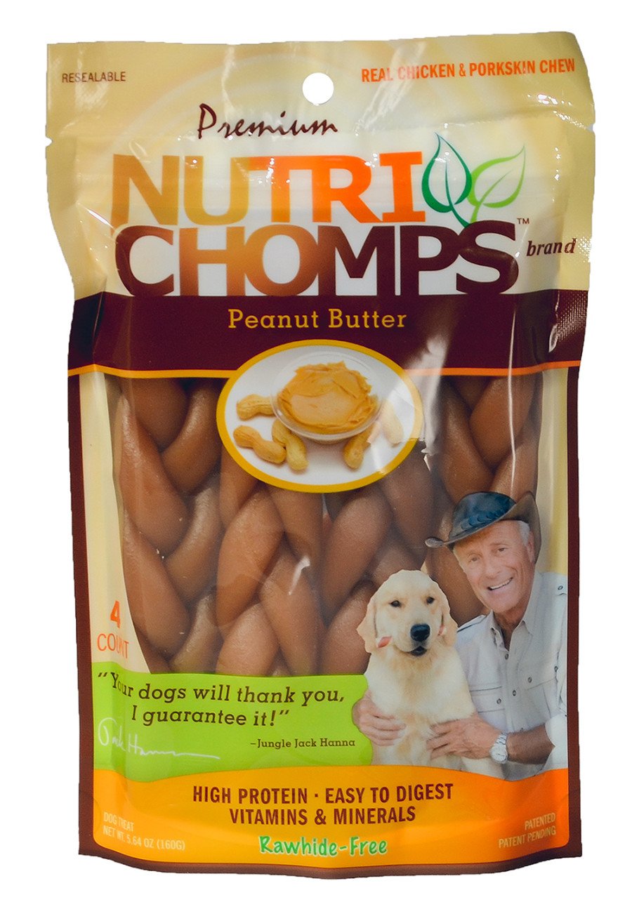 Scott Pet Premium Nutri Chomps Braid Dog Treats Peanut Butter 4 Count 6-in, Kwik Pets