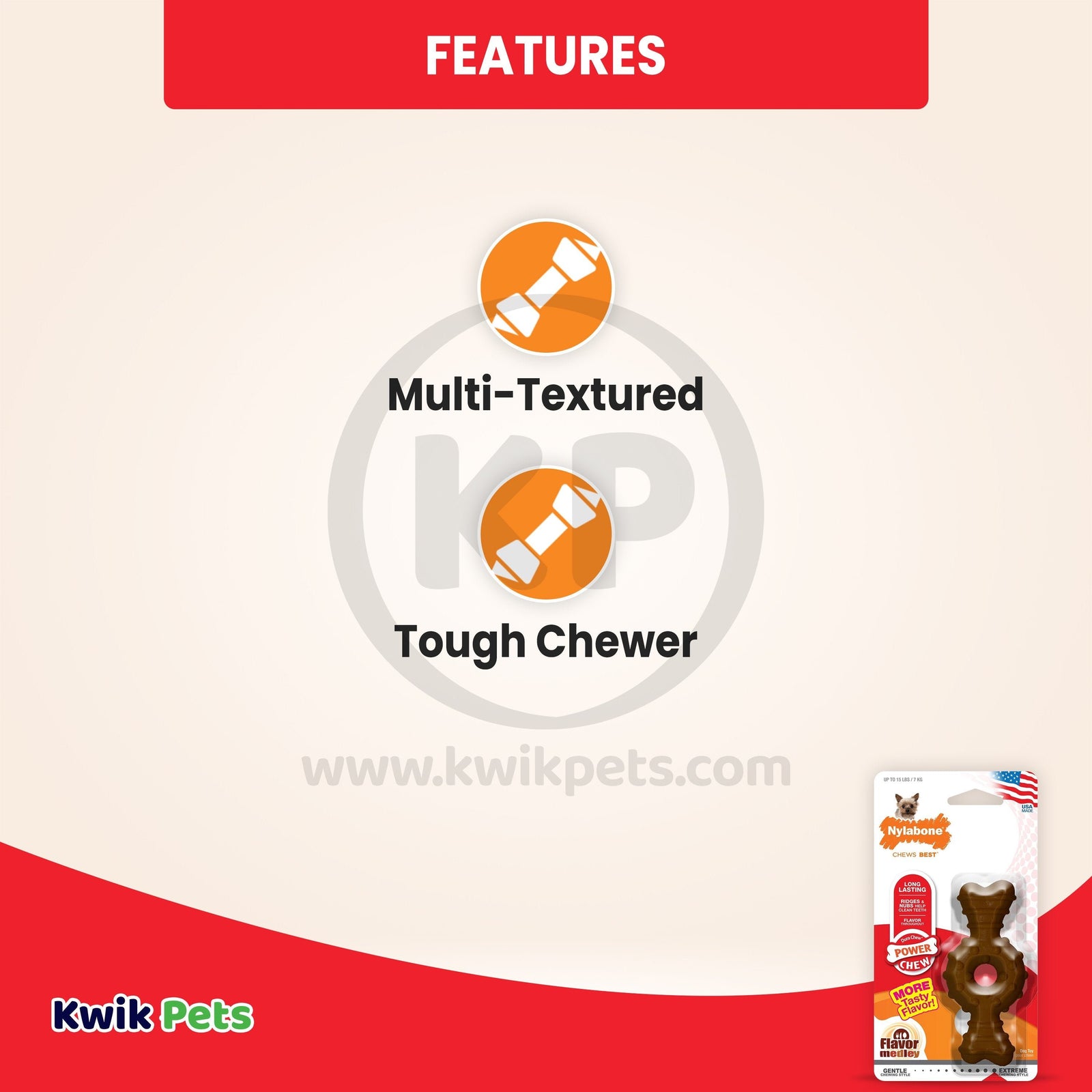 Features of Nylabone Power Chew Ring Bone Dog Toy Medley Flavor XS/Petite - Up To 15 lbs