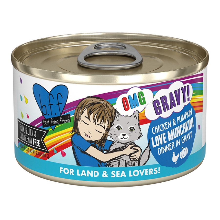 Weruva B.F.F. OMG Chicken & Pumpkin Love Munchkin! Dinner in Gravy Wet Cat Food 2.8-oz, Kwik Pets