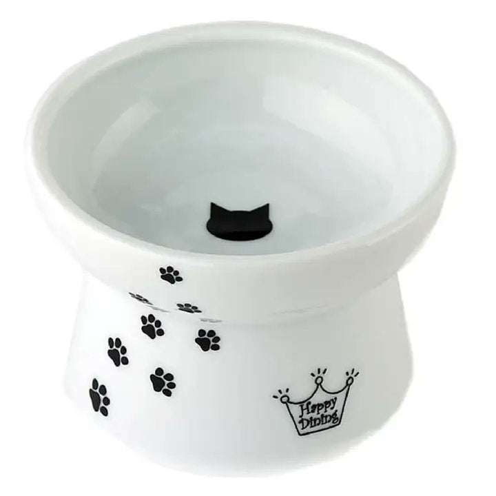Necoichi Elevated Porcelain Ceramic Cat Food Bowl White