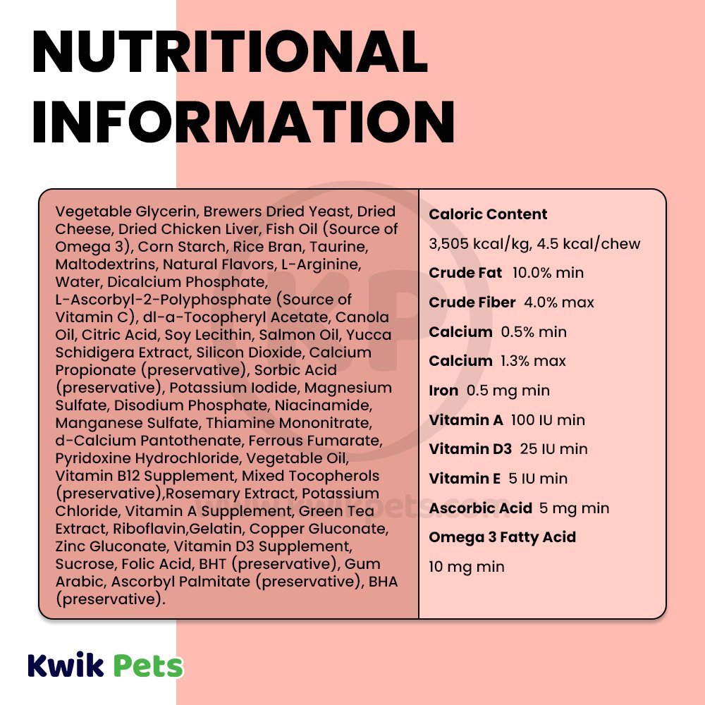 Nutritional Information of Four Paws Healthy Promise Dog Multi-Vitamins Soft Chews Savory Chicken