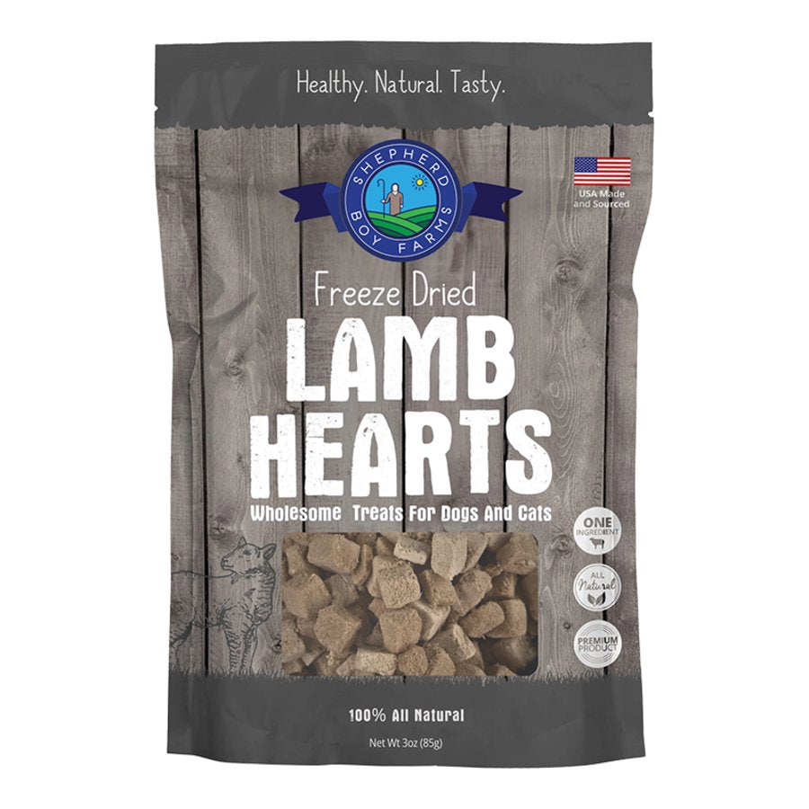 Shepherd Boy Farms Lamb Hearts Freeze Dried Dog & Cat Treats 3-oz, Kwik Pets