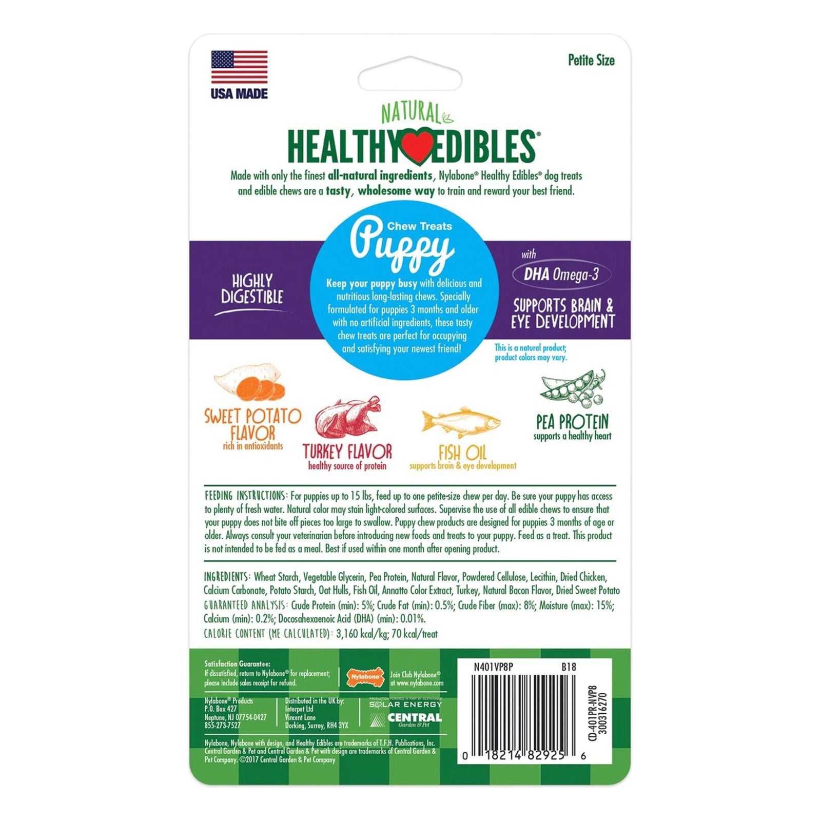 Back of Nylabone Healthy Edibles Puppy Chew Treats Turkey & Sweet Potato XS/Petite - Up To 15 lbs 8 Count