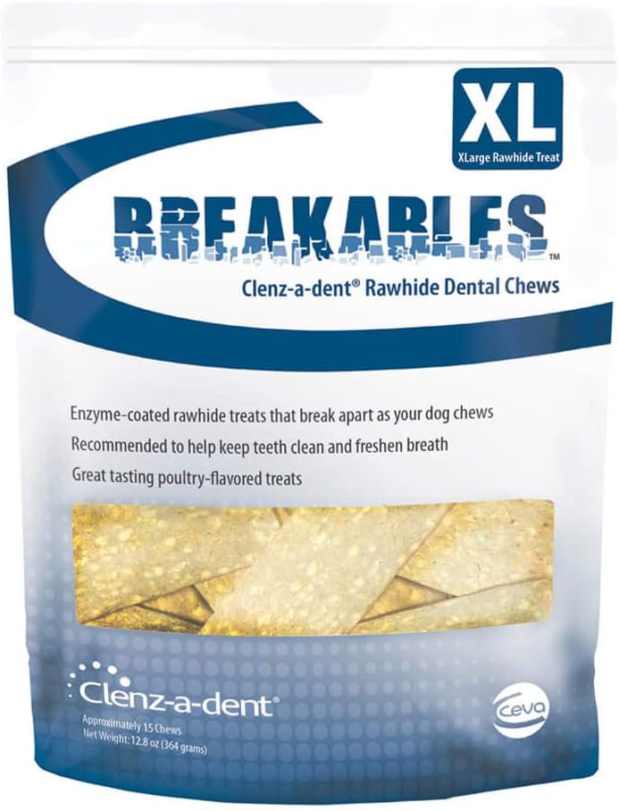 Ceva Clenz-a-dent Breakables Rawhide Dental Dog Chews Extra Large 15 Count 12.8-oz