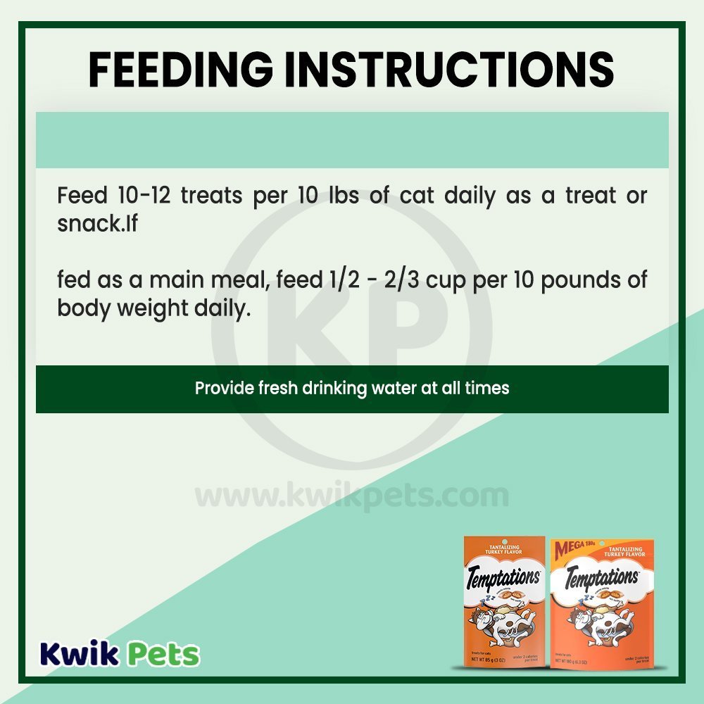 Feeding Instruction - Temptations Classics Crunchy & Soft Adult Cat Treats Tantalizing Turkey 3-oz