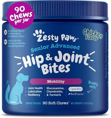 Zesty Paws Senior Advanced Hip & Joint Bites Soft Chew for Dogs Chicken 90 Count 11.1-oz