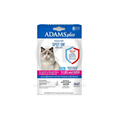 Adams Plus Flea & Tick Spot On for Cats & Kittens Over 5 lb, Adams