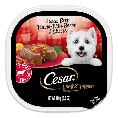 Cesar Loaf & Topper in Sauce Adult Wet Dog Food Angus Beef w/Bacon & Cheese 3.5-oz, Kwik Pets