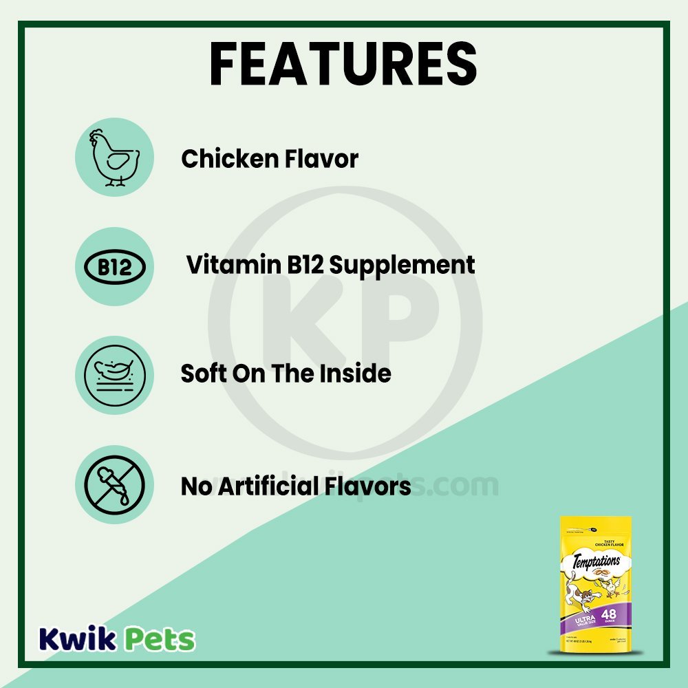 Features - Temptations Classics Crunchy & Soft Adult Cat Treats Tasty Chicken 48-oz
