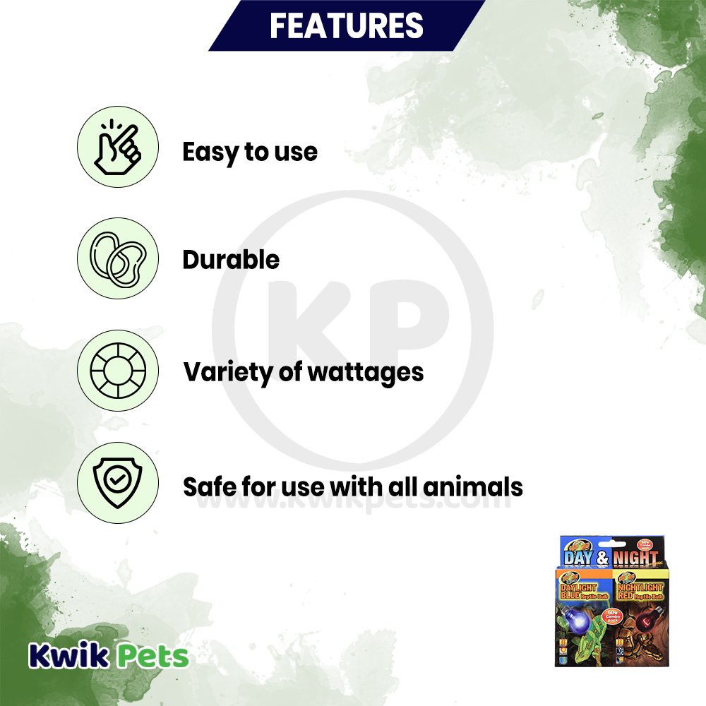 Zoo Med Day & Night Reptile Bulbs Combo Pack Features