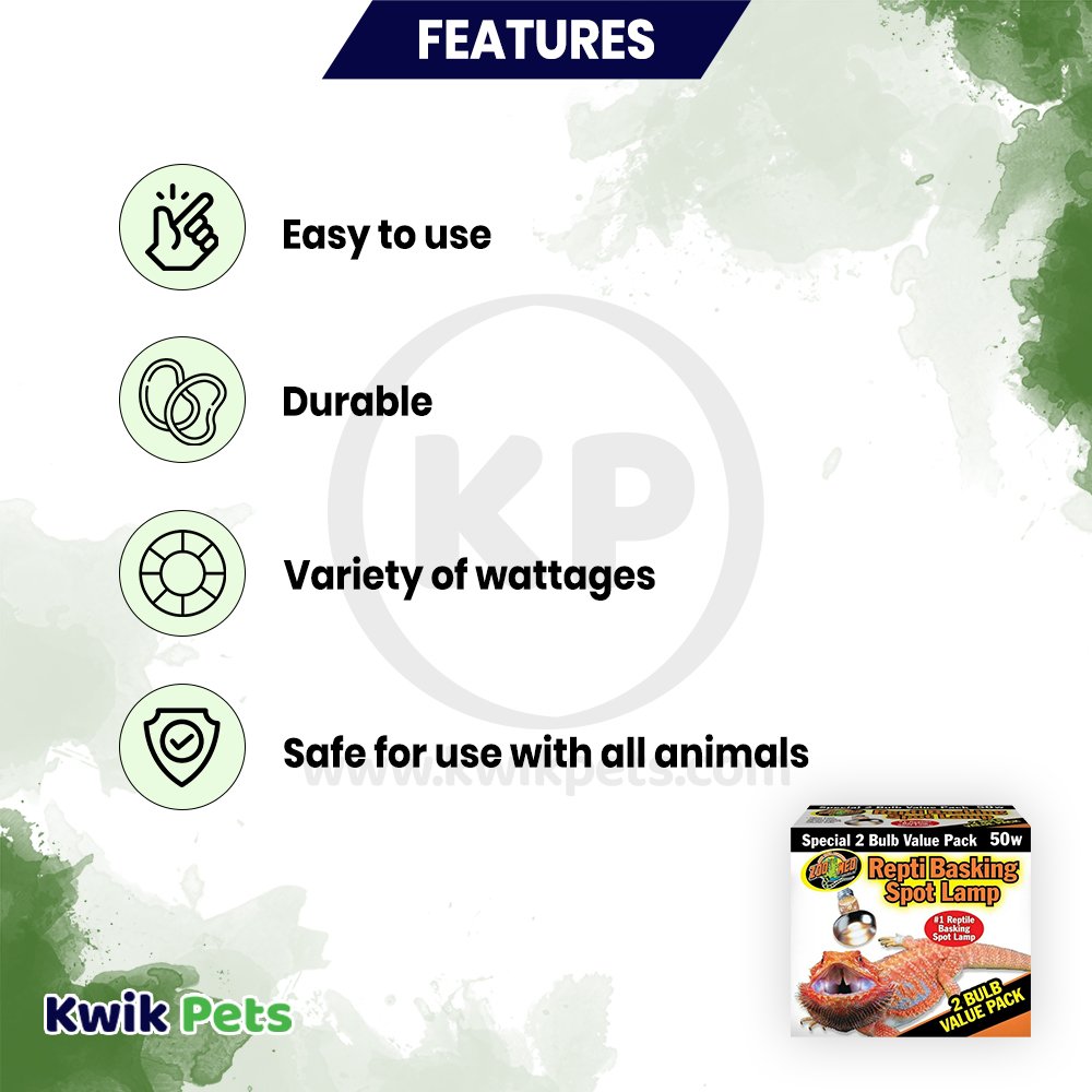 Zoo Med Repti Basking Spot Lamp 50W 2 Count, Kwik Pets