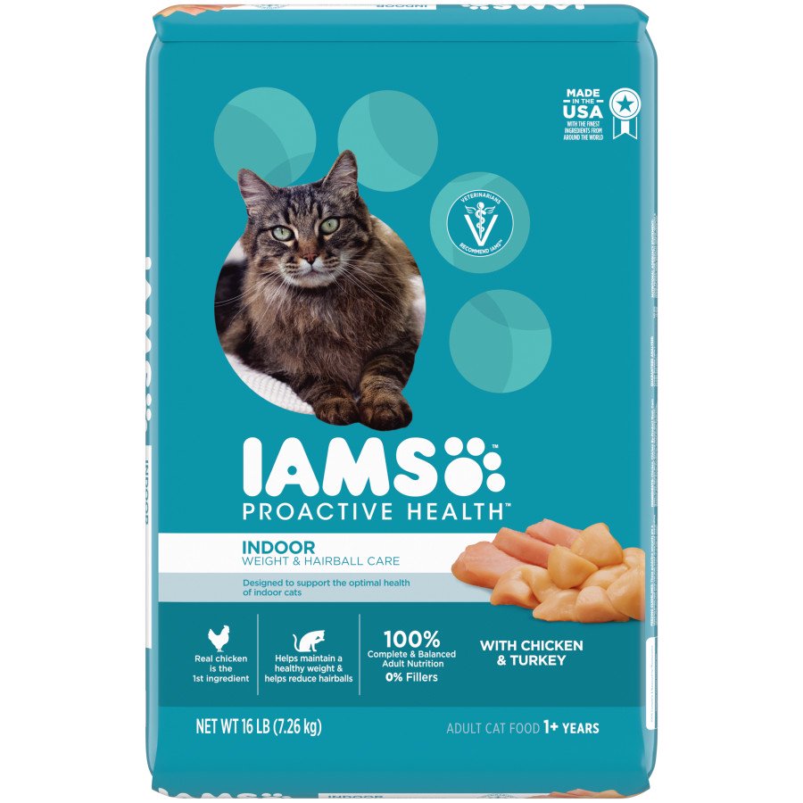 IAMS Proactive Health Weight Control & Hairball Care Indoor Adult Dry Cat Food Chicken & Turkey 16-lb