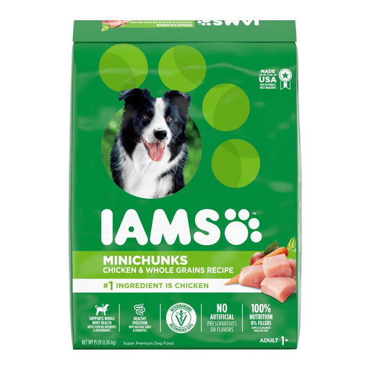 IAMS Minichunks Small Kibble High Protein Adult Dry Dog Food Real Chicken, 15-lb, IAMS