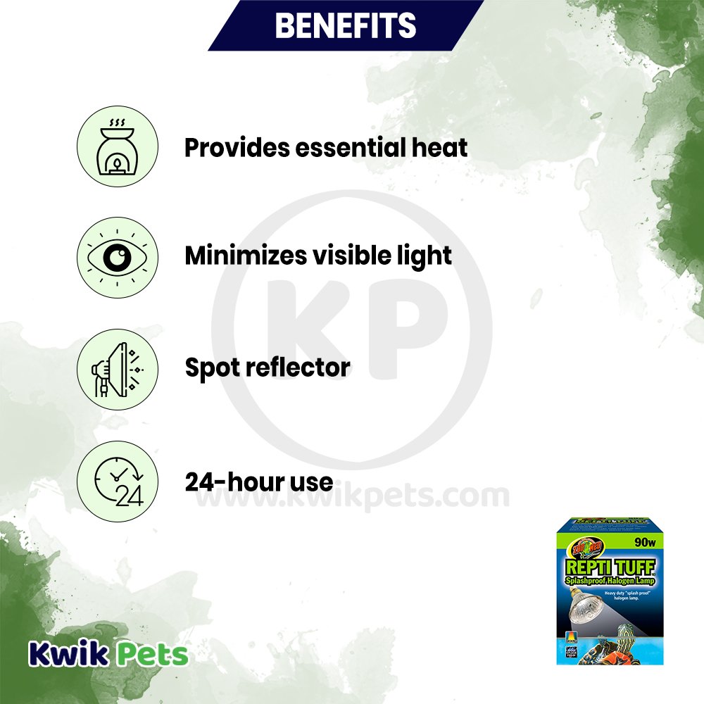 Zoo Med Repti Tuff Splashproof Halogen Lamp White 90W, Kwik Pets