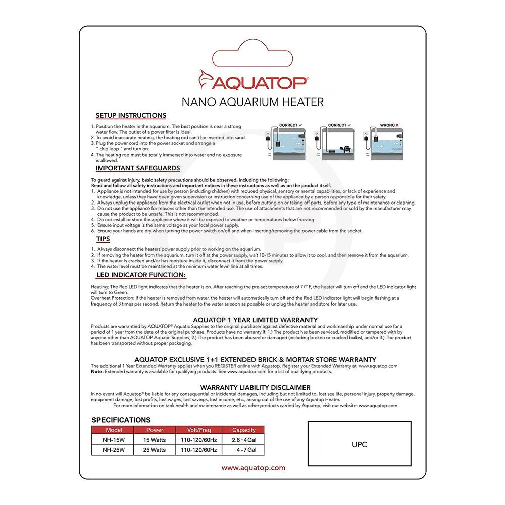 Aquatop Nano Aquarium Heater 15W Product Details
