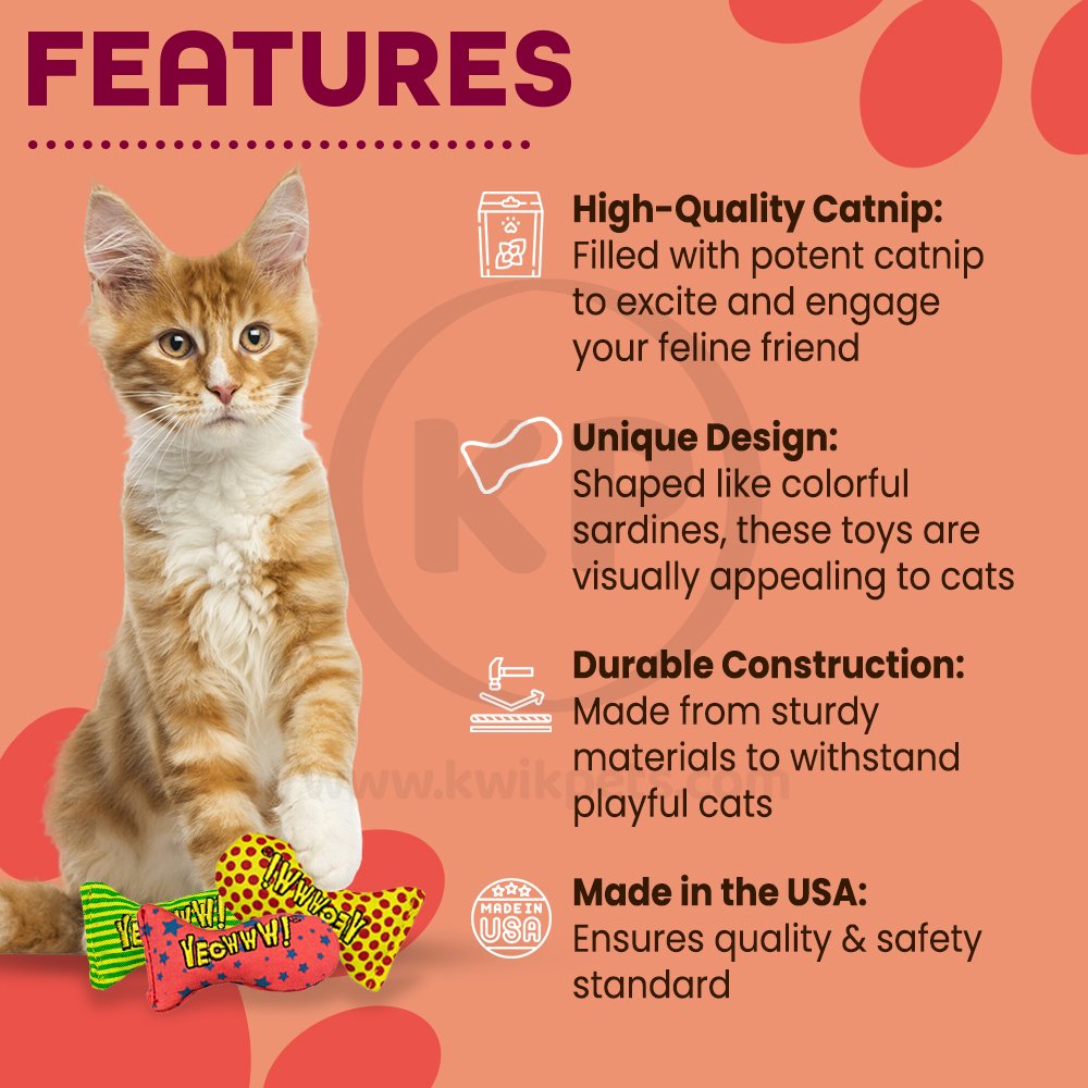 Features of Yeowww! Stinkies Catnip Cat Toy Assorted 3 Count 3-in