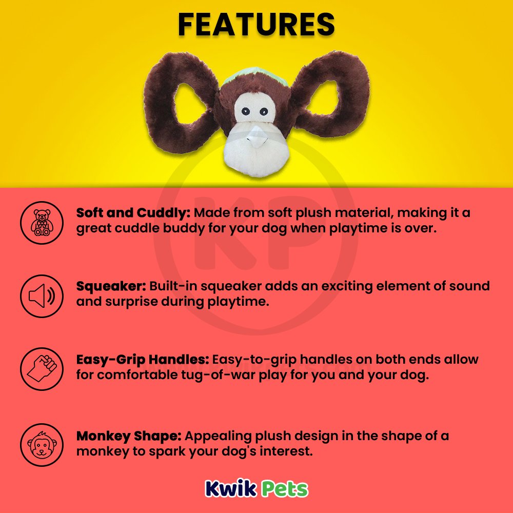 Jolly Pet Tug-a-Mals Monkey Dog Toy Brown Small 3-in, Kwik Pets