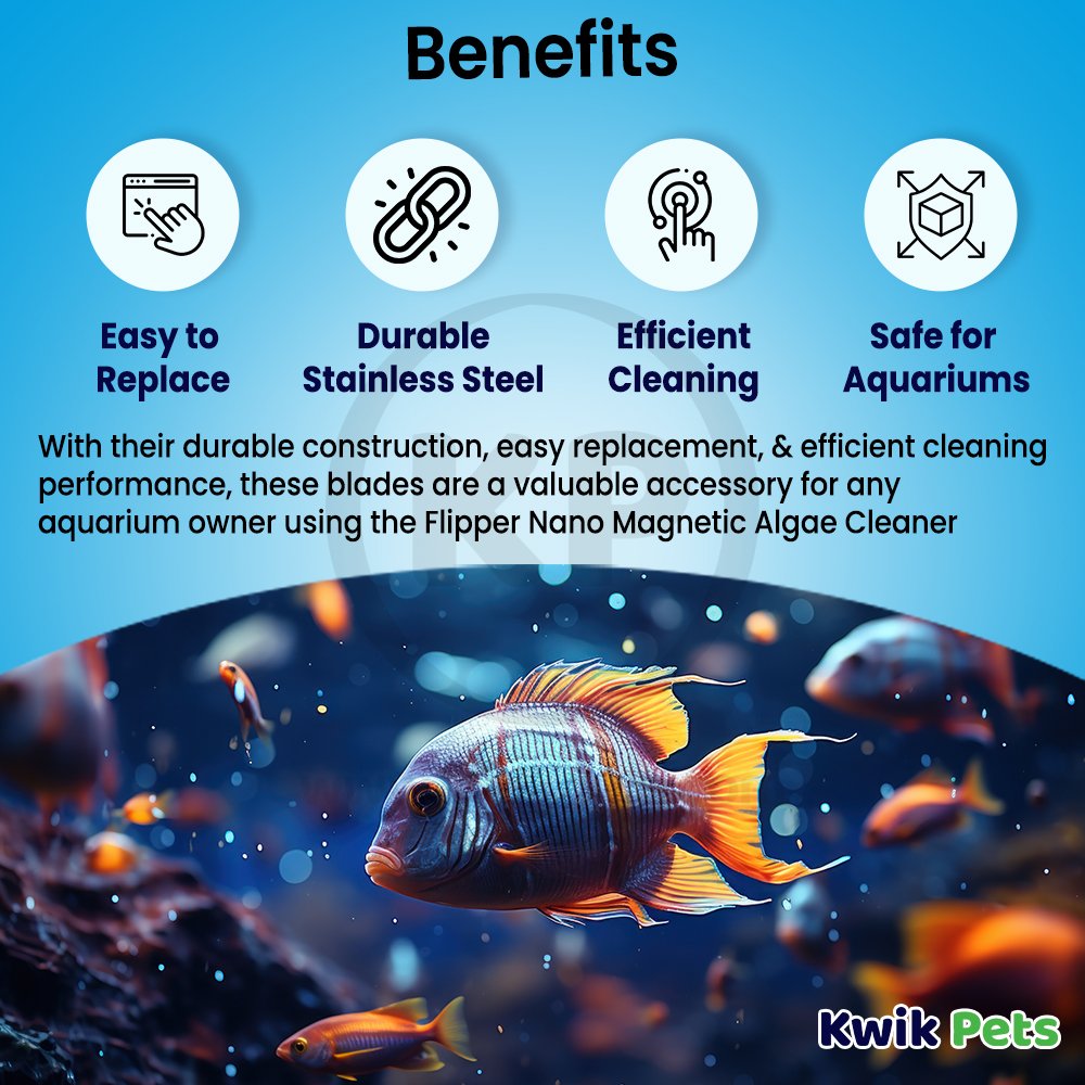 Flipper Cleaner Stainless Steel Replacement Blades for Glass Aquariums Black Nano 2 Count, Kwik Pets