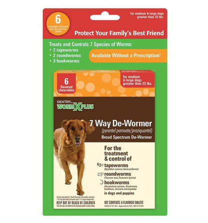 Sentry Worm X Plus 7 Way De-Wormer for Medium & Large Dogs 6 Count, Kwik Pets