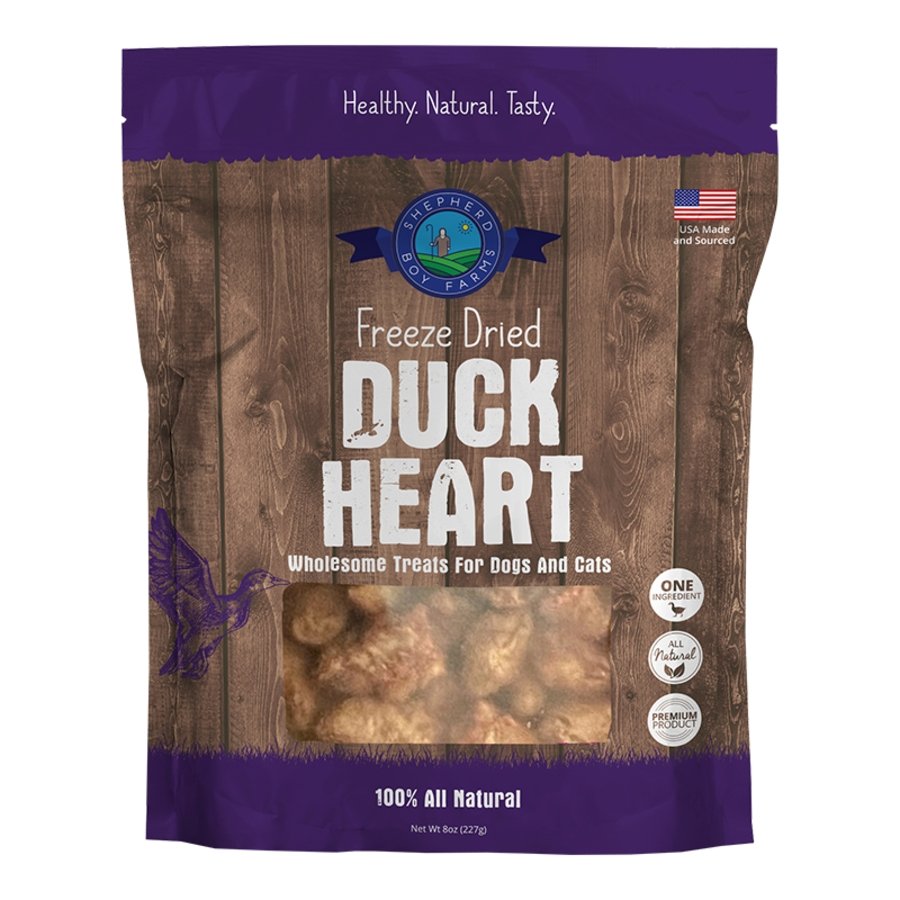 Shepherd Boy Farms Duck Hearts Freeze Dried Dog & Cat Treats 8-oz, Kwik Pets