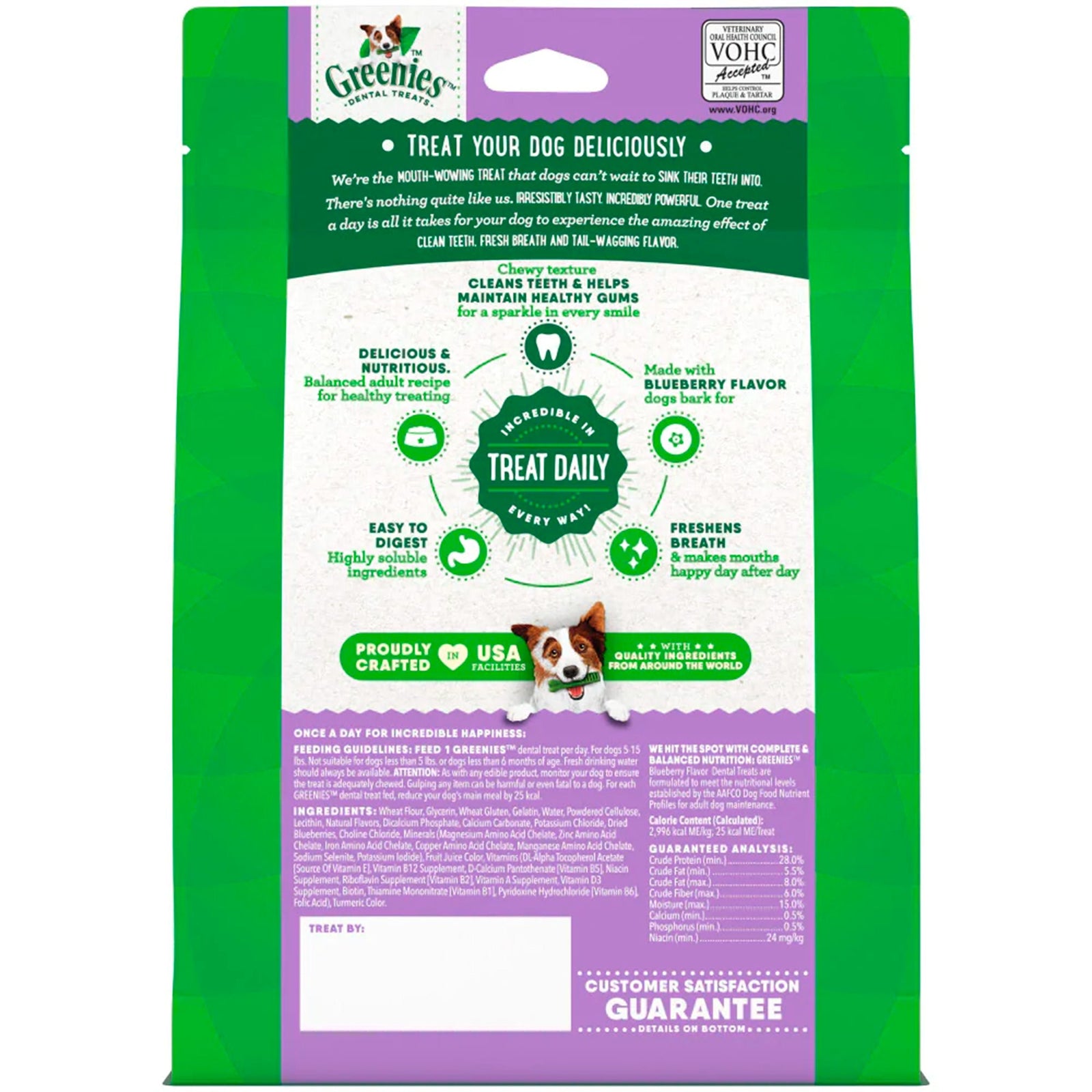 Back of Greenies Blueberry Dog Dental Treats Teenie 12-oz 43 Count