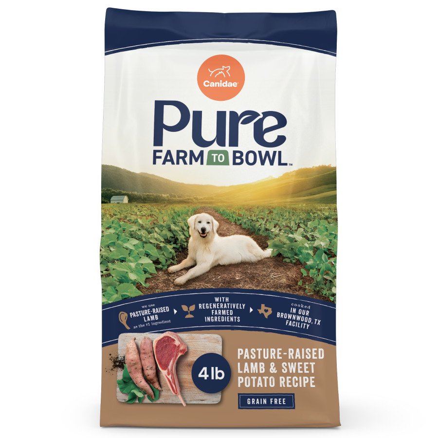 CANIDAE PURE Farm to Bowl Adult Dry Dog Food Pasture-Raised Lamb & Sweet Potato 4-lb