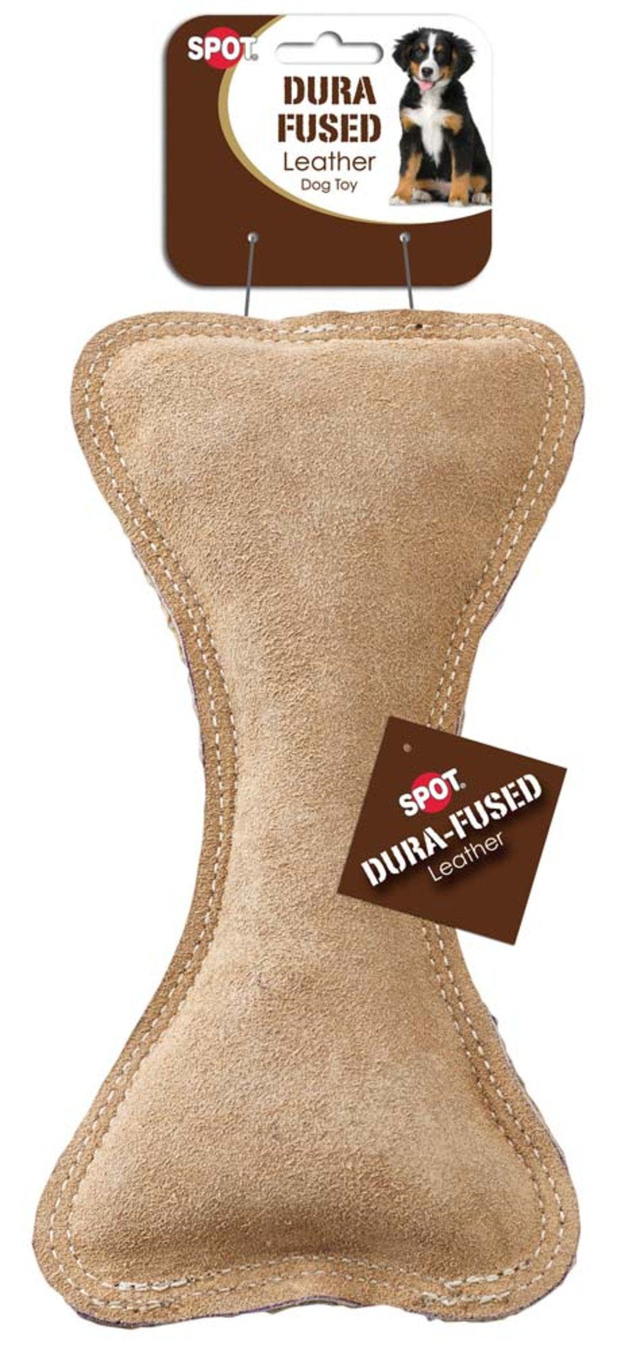 SPOT Dura-Fused Leather & Jute Dog Toy Bone Tan 9-in