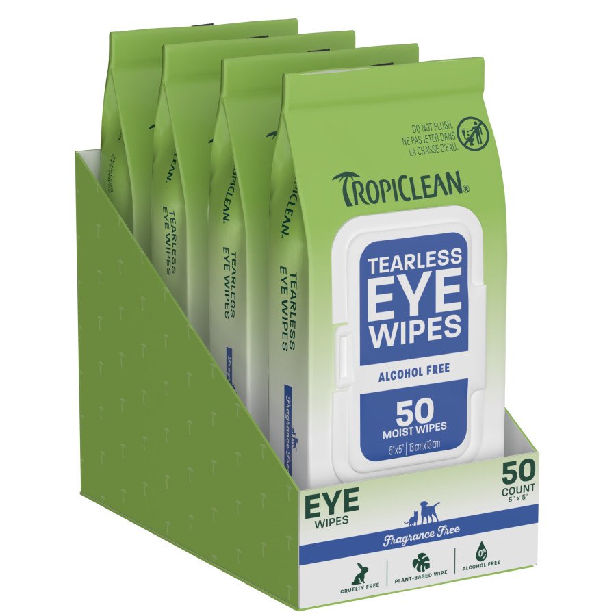 TropiClean Tearless Dog & Cat Eye Wipes 50 Count, Kwik Pets