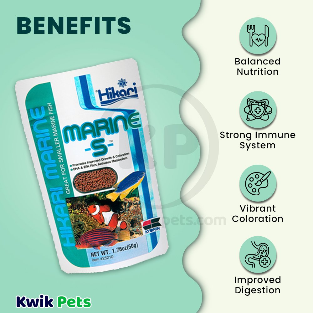 Hikari USA Marine S Pellets Slow Sinking Fish Food 1.76-oz, Kwik Pets