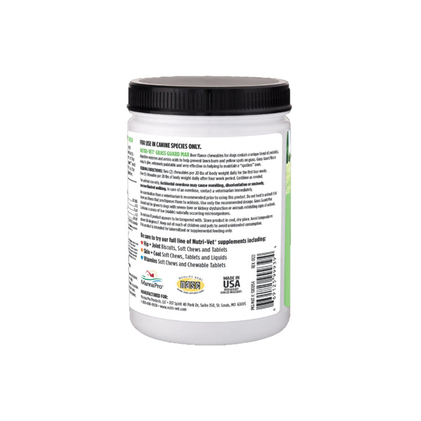 Back of Nutri-Vet Grass Guard Max Chewables for Dogs Liver 365 Count