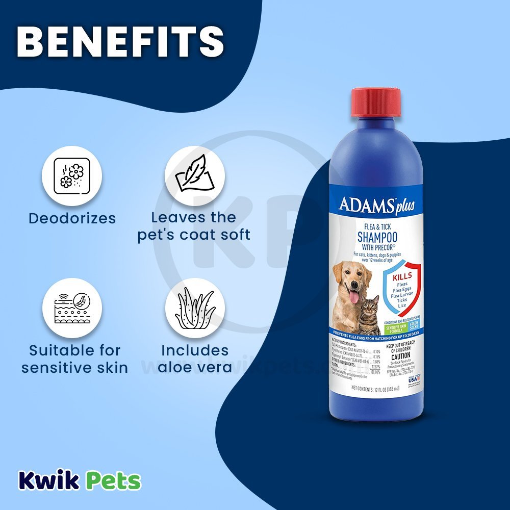 Benefits of Adams Plus Flea & Tick Shampoo with Precor for Dogs & Cats 12-oz