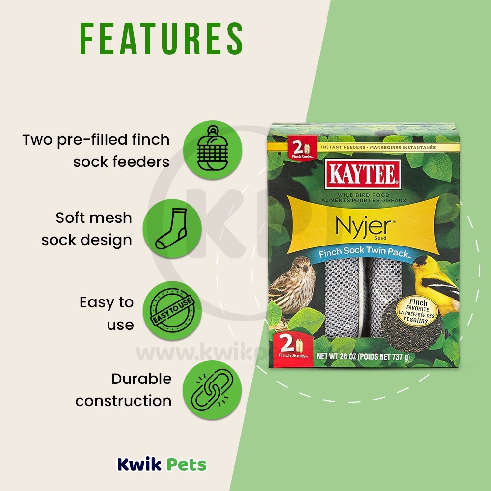 Kaytee Wild Bird Food Nyjer® Seed Finch Sock Twin Pack™ Instant Feeder 26-oz, Kaytee