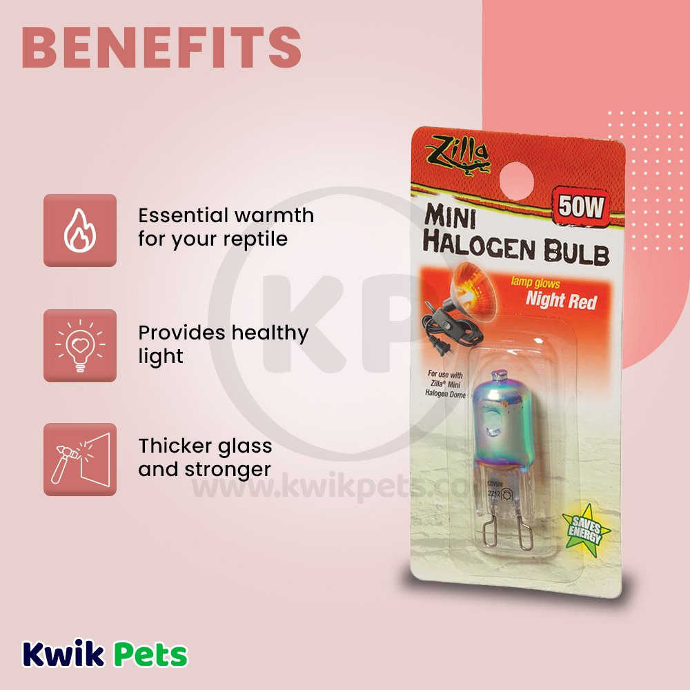 Zilla Light & Heat Mini Halogen Bulbs Night Red, 50W, Zilla