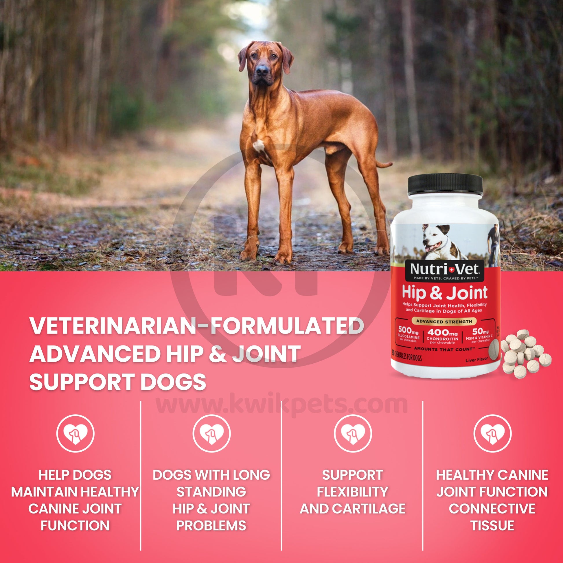Nutri-Vet Hip & Joint Veterinary Strength Liver Chewables 90ct, Nutri-Vet