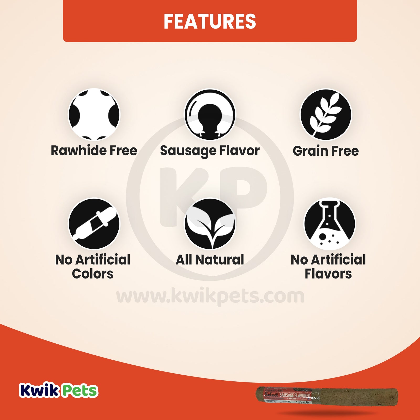 Etta Says! Select Crunchy Sausage Chews Dog Treat 7-in, Kwik Pets