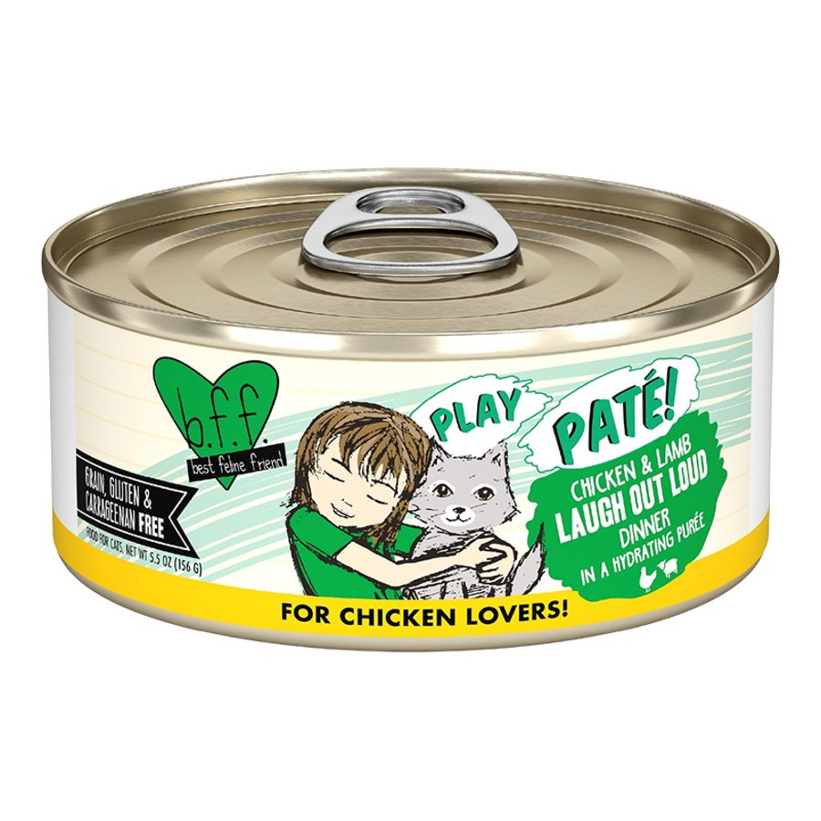 Weruva B.F.F. PLAY Paté Chicken & Lamb Laugh Out Loud Dinner in a Hydrating Purée Wet Cat Food 5.5-oz, Kwik Pets