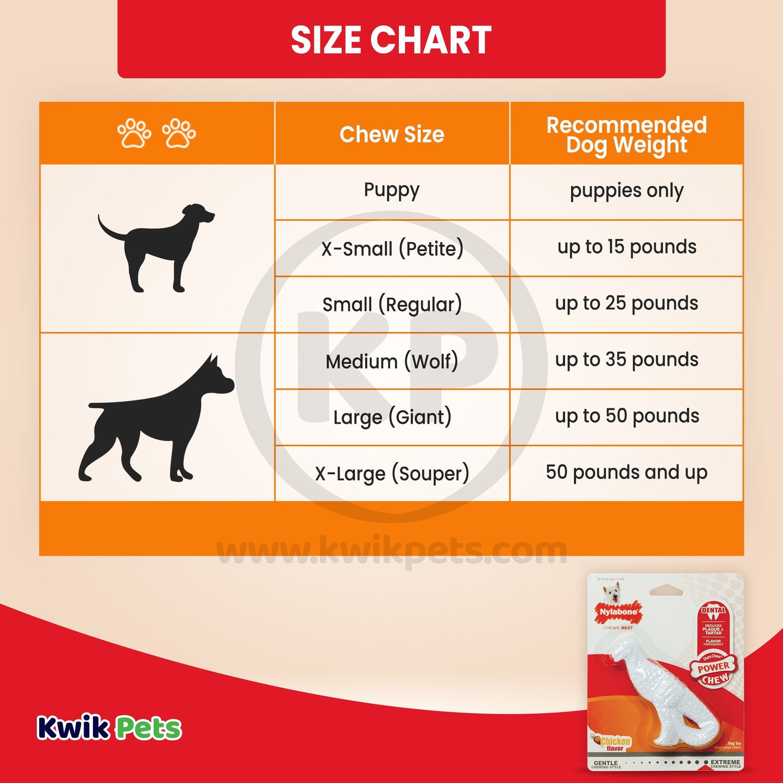 Size of Nylabone Power Chew Dental Dinosaur Dog Toy Chicken White Small/Regular - Up To 25 Ibs