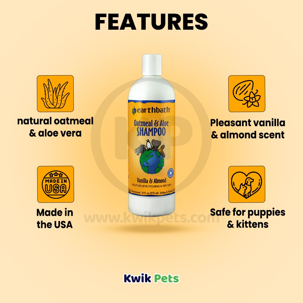 Features of Earthbath Oatmeal & Aloe Pet Shampoo Vanilla & Almond 16-oz