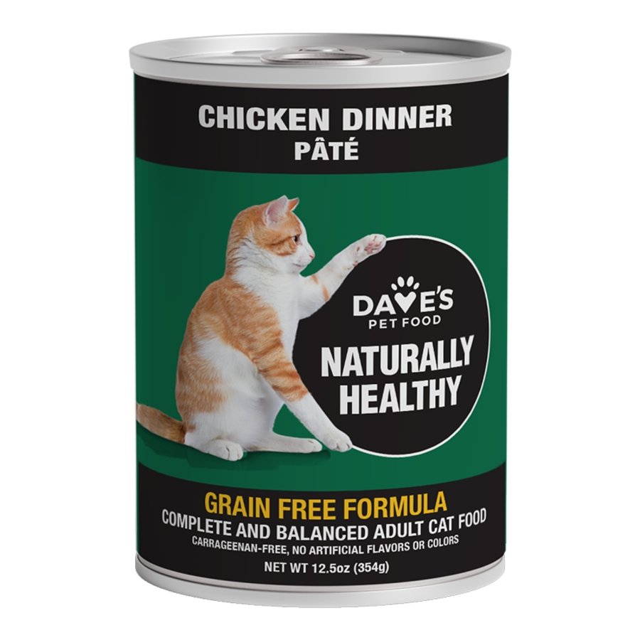 Dave's Pet Food Naturally Healthy Grain Free Wet Adult Cat Food Chicken Dinner Paté 12.5-oz, Kwik Pets