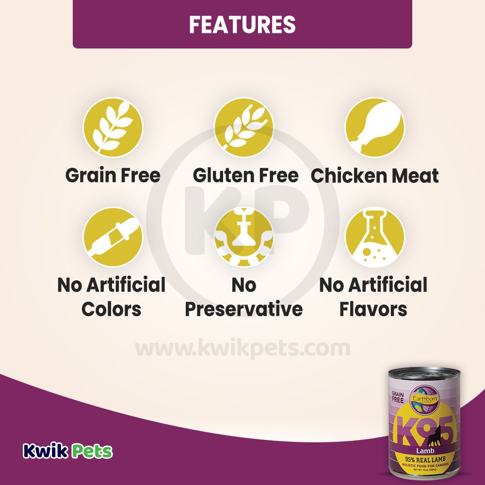 Earthborn Holistic Grain Free K95 Meat Protein Wet Dog Food Lamb, 13-oz, Earthborn