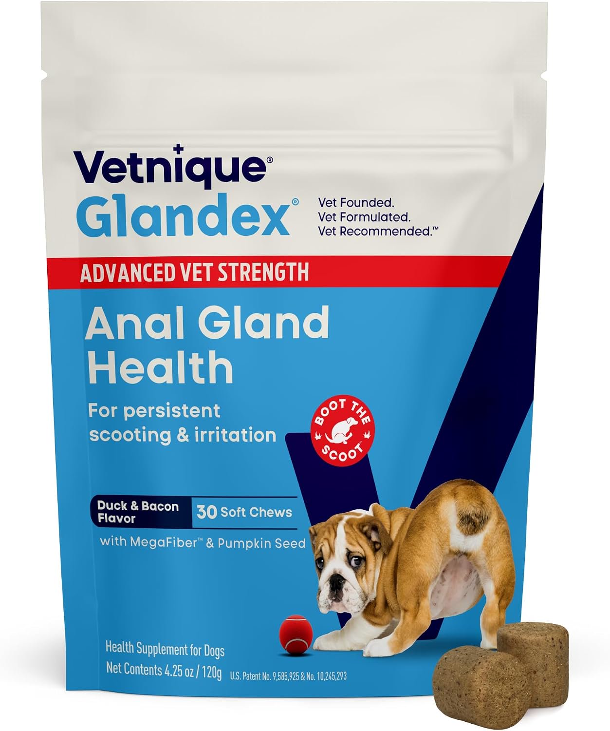 Vetnique Glandex Advanced Vet Strength Anal Gland Soft Chews for Dogs Duck & Bacon 30 Count 4.25-oz