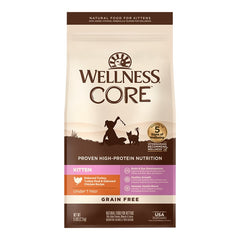Wellness CORE Grain-Free Kitten Dry Cat Food Deboned Turkey, Turkey Meal & Deboned Chicken Recipe 5-lb