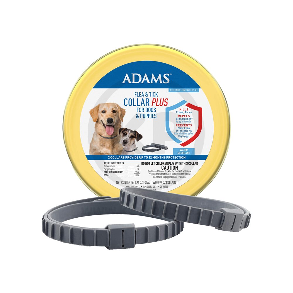 Adams Flea & Tick Collar Plus for Dogs & Puppies 2 Count, Adams