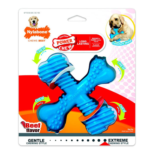 Nylabone Comfort Hold X Bone Power Chew Durable Dog Toy Beef, Large/Giant - Up To 50 lb