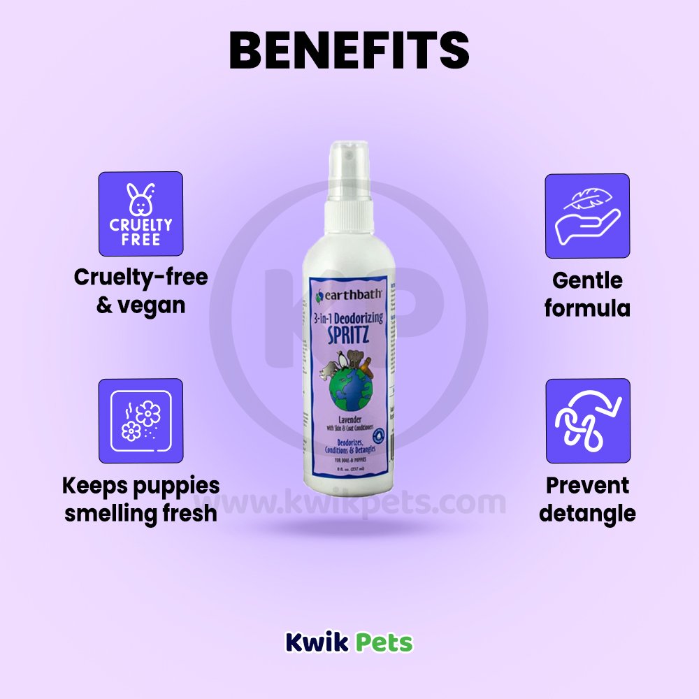 Benefits of Earthbath 3-in-1 Deodorizing Spritz for Dogs Lavender 8-oz