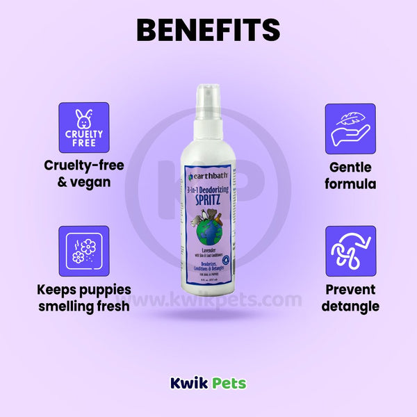Benefits of Earthbath 3-in-1 Deodorizing Spritz for Dogs Lavender 8-oz