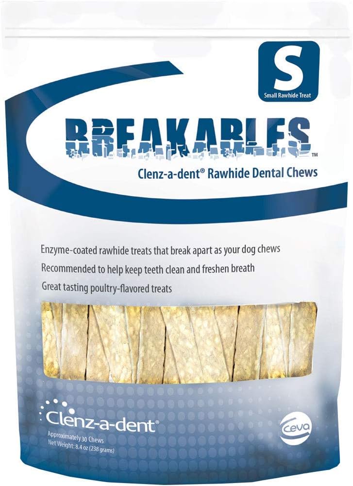 Ceva Clenz-a-dent Breakables Rawhide Dental Dog Chews Small 15 Count 8.4-oz