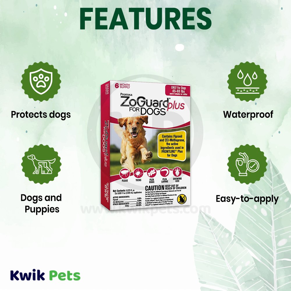 Promika ZoGuard Plus 3-Month Supply Flea & Tick Prevention for Dogs 45-88 lbs 3 Count, Kwik Pets