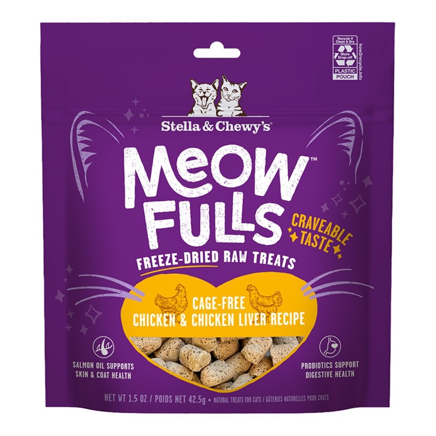Stella & Chewy's Meow Fulls Freeze Dried Raw Cat Treats Cage-Free Chicken & Chicken Liver Recipe 1.5-oz, Kwik Pets
