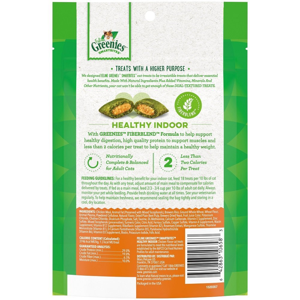 Details - Greenies Feline SmartBites Healthy Indoor Chicken Cat Treats 4.6-oz